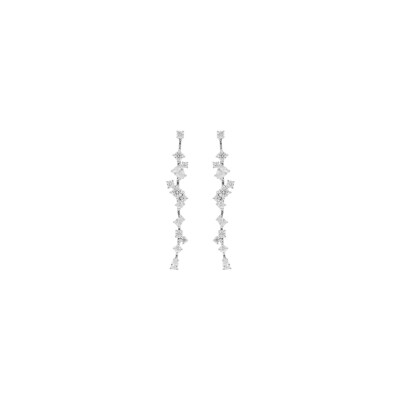 Boucles d'oreilles tige argent rhodié pendante oxydes blancs sertis