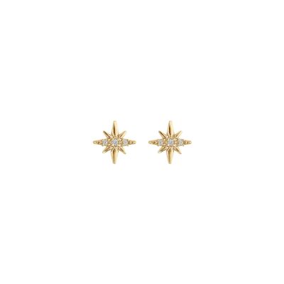 Boucles d'oreilles tige argent et dorure jaune étoile oxydes blancs sertis