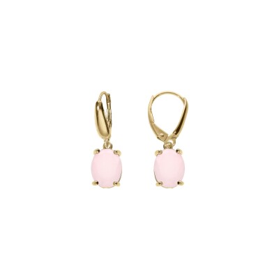 Boucles d'oreilles dormeuse argent doré oxyde ovale 10 x 7.5mm rose opaque