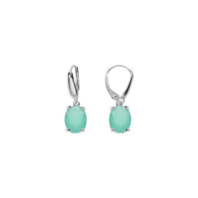Boucles d'oreilles dormeuse argent rhodié oxyde ovale 10 x 7.5mm vert opaque