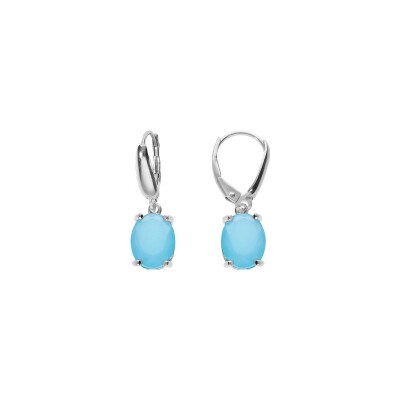 Boucles d'oreilles dormeuse argent rhodié oxyde ovale 10 x 7.5mm bleu clair opaque