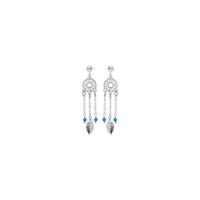 Boucles d'oreilles tige argent rhodié attrape reve boules résine bleu ciel