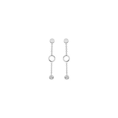 Boucles d'oreilles tige argent rhodié pendante cercle avec oxydes blancs sertis