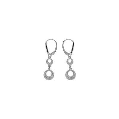 Boucles d'oreilles dormeuse argent rhodié 2 cercles evidé oxydes blancs