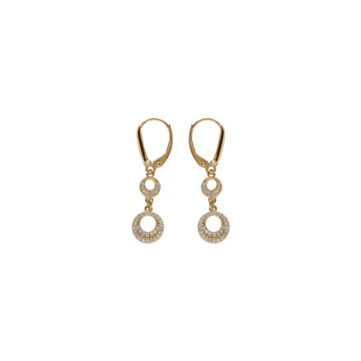 Boucles d'oreilles dormeuse argent doré jaune 2 cercles evidé oxydes blancs