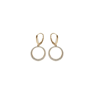 Boucles d'oreilles dormeuse argent doré cercle evidé oxydes blancs