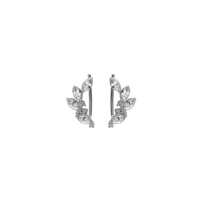Boucles d'oreilles argent rhodié chemin d'oreille oxydes blancs pétales
