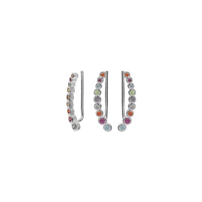Boucles d'oreilles argent rhodié chemin d'oreille oxydes multi couleurs pétales