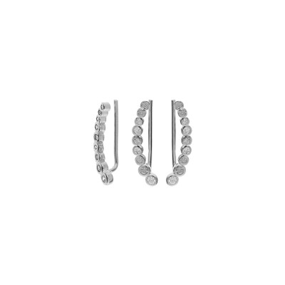 Boucles d'oreilles argent rhodié chemin d'oreille oxydes blancs pétales