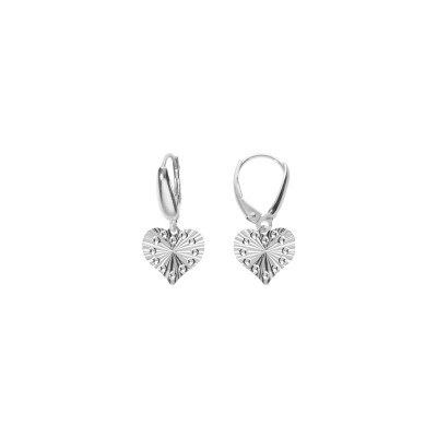 Boucles d'oreilles dormeuse argent rhodié coeur martelé