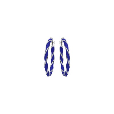 Boucles d'oreilles créoles argent rhodié articulée 25mm résine bleue