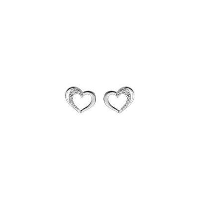 Boucles d'oreilles tige argent platiné coeur oxydes blancs sertis