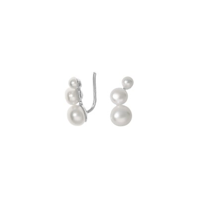 Boucles d'oreilles argent rhodié 3 perles d'eau douce chemin d'oreille