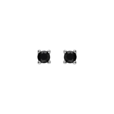 Boucles d'oreilles solitaire argent rhodié oxydes noires serti griffe 2 mm