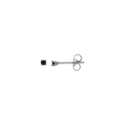 Boucles d'oreilles solitaire argent rhodié oxydes noires serti griffe 2 mm