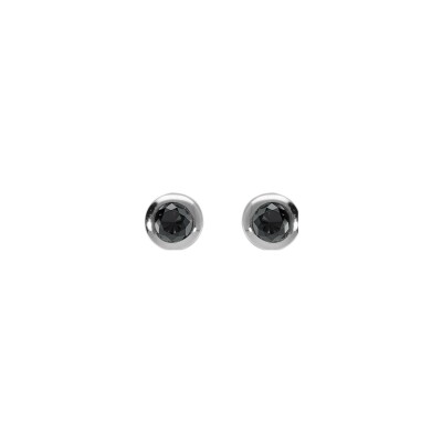Boucles d'oreilles solitaire argent rhodié oxydes noires serti clos 2 mm