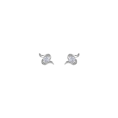 Boucles d'oreilles tige argent rhodié serpentin pierre ronde synthétique blanche