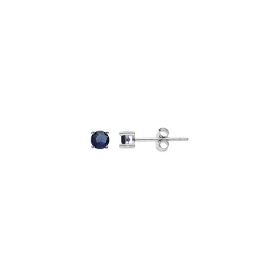Boucles d'oreilles tige argent rhodié ronde 3mm oxyde bleu foncé serti 4 griffes