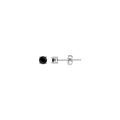 Boucles d'oreilles tige solitaire argent rhodié oxydes noires ronde 3mm serti griffes