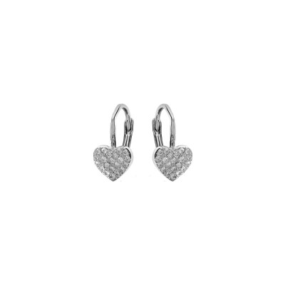 Boucles d'oreilles argent rhodié dormeuse coeur pavé oxydes blancs