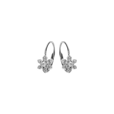 Boucles d'oreilles argent rhodié dormeuse fleur oxydes blancs