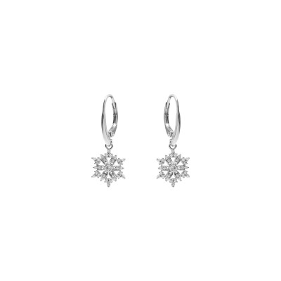 Boucles d'oreilles dormeuse argent rhodié flocon de neige oxydes blancs