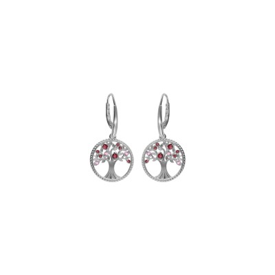 Boucles d'oreilles dormeuse argent rhodié arbre de vie contour perlé avec oxydes degrade rose