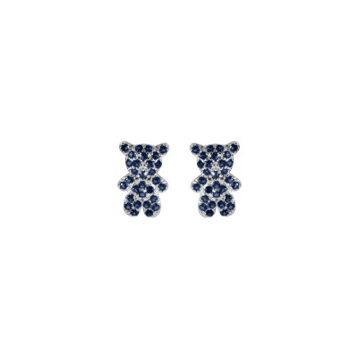 Boucles d'oreilles tige argent ourson oxydes bleu