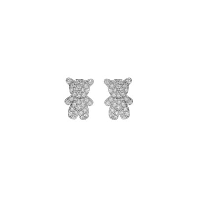 Boucles d'oreilles tige argent ourson oxydes blancs