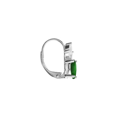 Boucles d'oreilles dormeuse argent rhodié oxydes blancs et vert