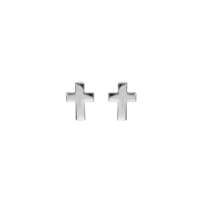 Boucles d'oreilles tige argent rhodié croix