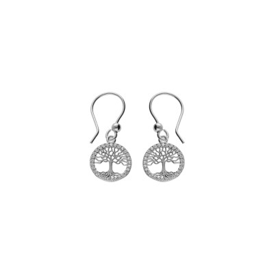 Boucles d'oreilles crochet argent rhodié arbre de vie contour oxydes blancs sertis