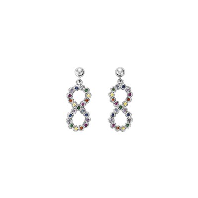 Boucles d'oreilles tige argent rhodié pendante motif infini multi couleurs