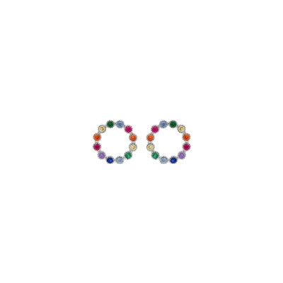 Boucles d'oreilles tige argent rhodié cercle oxydes multi couleurs