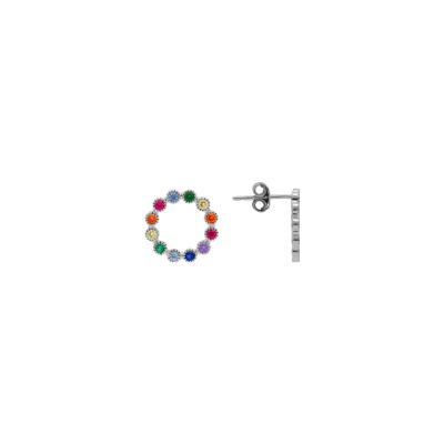Boucles d'oreilles tige argent rhodié cercle oxydes multi couleurs