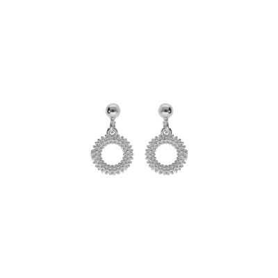 Boucles d'oreilles tige argent rhodié claire pendante cercle evidé perlé