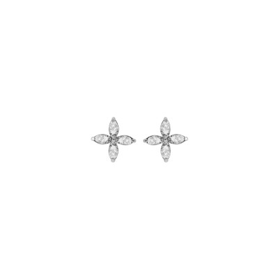 Boucles d'oreilles tige argent rhodié fleur oxydes blancs serti
