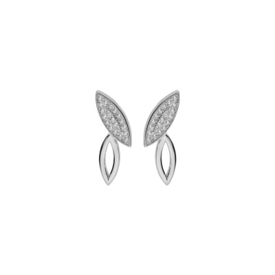Boucles d'oreilles tige argent rhodié feuille 