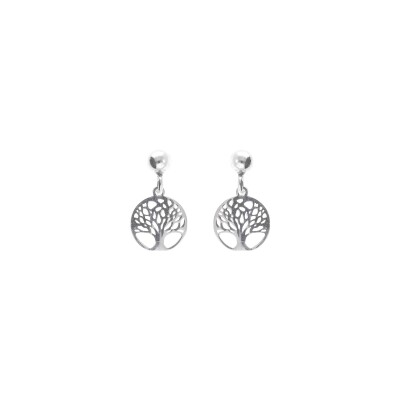 Boucles d'oreilles tige argent rhodié pendante arbre de vie 10mm