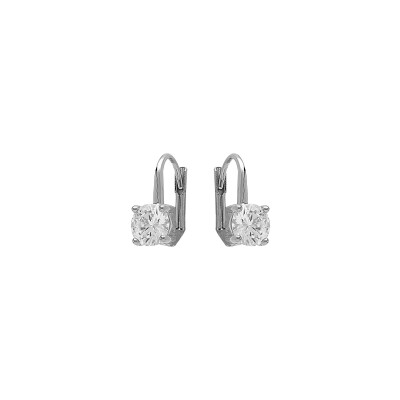 Boucles d'oreilles argent rhodié dormeuse pierre ronde blanche synthétique 6mm 4 griffes