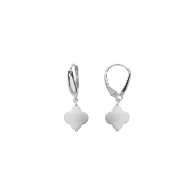 Boucles d'oreilles tige argent rhodié trèfle en verre facetté blanc