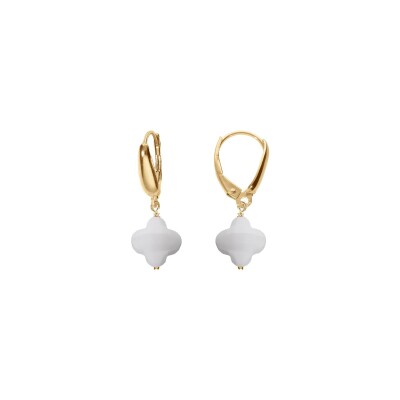 Boucles d'oreilles tige argent doré trèfle en verre facetté blanc