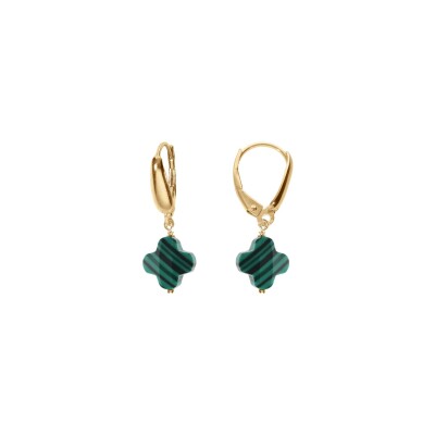 Boucles d'oreilles tige argent doré trèfle en verre facetté vert