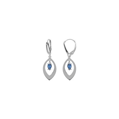 Boucles d'oreilles dormeuse argent rhodié navette et oxyde bleu foncé