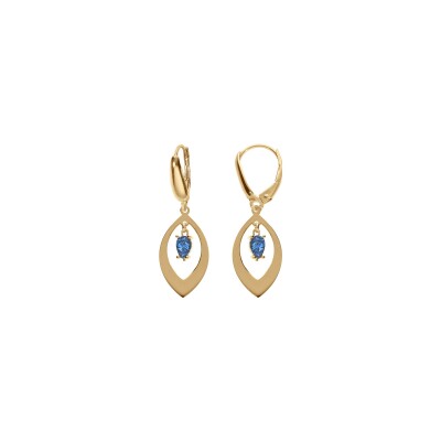 Boucles d'oreilles dormeuse argent doré navette et oxyde bleu foncé