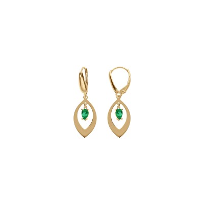Boucles d'oreilles dormeuse argent doré navette et oxyde vert