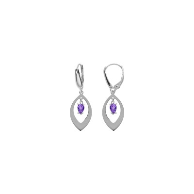 Boucles d'oreilles dormeuse argent rhodié navette et oxyde violet