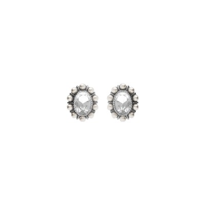 Boucles d'oreilles tige argent rhodié oxyde centrale blanc contour perle blanche imitation