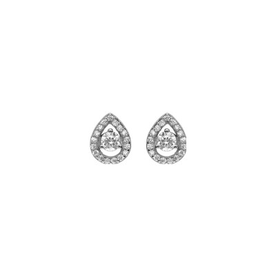 Boucles d'oreilles tige argent rhodié oxyde blanc et contour oxydes blancs