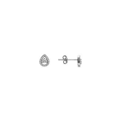 Boucles d'oreilles tige argent rhodié oxyde blanc et contour oxydes blancs